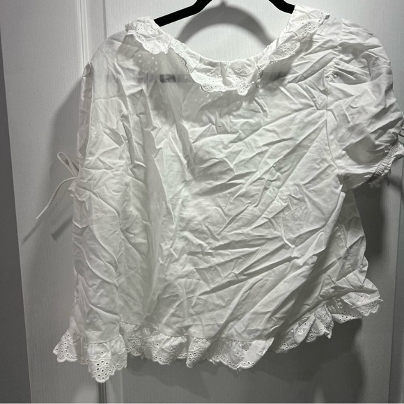 H&M White Ruffle-Trimmed Cotton Blouse L - Picture 4 of 5